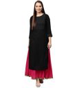 ishin Women's Viscose Rayon Black Embroidered A-Line Kurta...