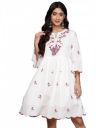 ishin Women's Viscose Rayon Embroidered White Knee Length A-Line Indo-Western Dress...