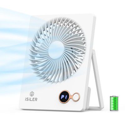 ISILER Small Desk Fan, 1200mAh Portable USB Fan with 3 Speeds Airflow