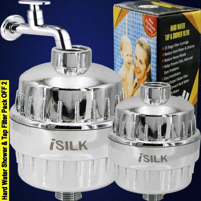iSILK Hard Water Shower Head Filter Bathroom Tap Chlorine Salt Softener 15 Stage, Pack of 2