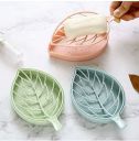 iSTAR Plastic 3Pcs Beautiful Leaf Shape Double Layer Soap Dish Case Holder Bathroom Accessories (Soap Dish - Set of 3) (Pink, Blue, Green)...