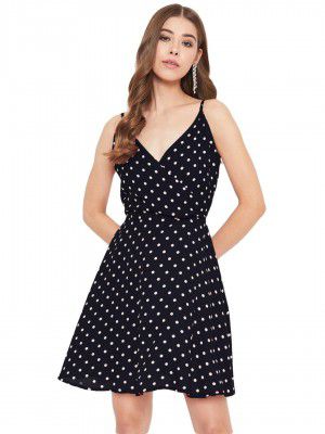 Istyle Can Dresses for Women V Neck Shoulder Strap Sleeveless Fit and Flare Mini Length Dress | Dress for Women Dress for Women | Western Dresses for Women