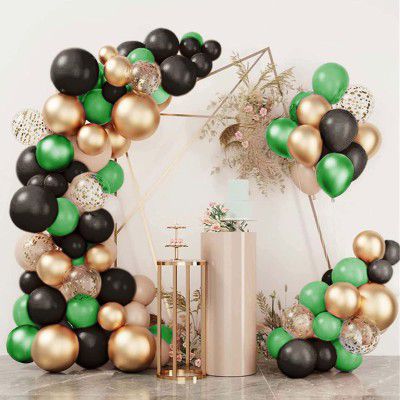 ITAF Gold Blue & White Metallic Shiny Balloons and Gold Confetti Balloons (Green Gold Black + Gold Confetti)