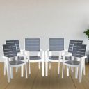 ITALICA Designer Series Comfortable Plastic Arm Chair (White & Grey, Set of 6)...