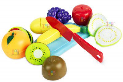 Itoys Realistic sliceable 10 pcs Fruits Cutting Play Toy Set, can be Cut in 2 Parts