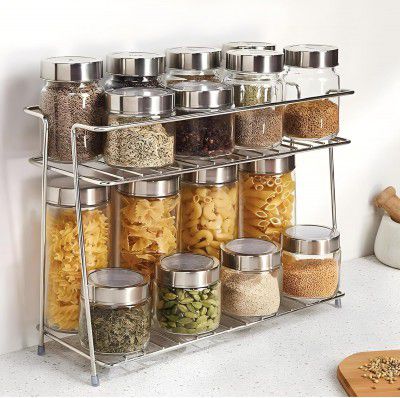 IVAZA 2-Layer Stainless Steel Kitchen Rack for Jars and Bottles 