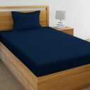 IVAZA 220 Cotton Feel Glace Cotton 1 Single Bedsheet with 1 Pillow Cover (90X60 Inch) Navy Blue...