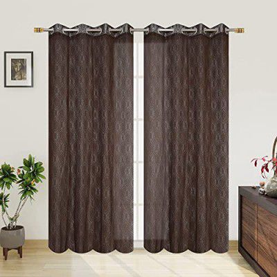IVAZA Heavy Polyester Net Damass Print Semi Transparent Fancy Sheer Window Curtain 5 Feet Parda for Living/Drawing and Bedroom Set of 1 Pic Coffee