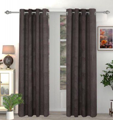 IVAZA Premium Polyester Floral Tree Punch Window Curtain Parda for Living/Drawing and Bedroom, 5 Feet Coffee