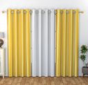 IVAZA Solid Plain Polyester Window Curtains Set of 3, (4 Feet x 5 Feet, Yellow White...