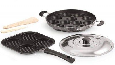 iVBOX ® Breakfast-Combo Appam Maker and Uttapam Pan Paniarakkal Set with Lid 2 L capacity 24 cm diameter 