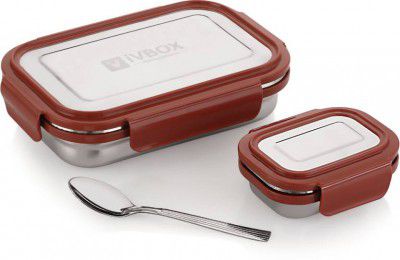 iVBOX Slim-Pro Steel Airtight Leak-Proof Tiffin for Kids School, Office 2 Containers Lunch Box (1050 ml)