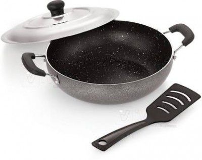 iVBOX Spatter-SS 24cm Induction Kadhai Non-Stick 2-Litre with Steel Lid Kadhai 24 cm diameter with Lid 2 L capacity  (Aluminium, Non-stick, Induction Bottom)