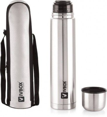 iVBOX Twistor-AE Thermos Steel Flip Lid Flask Hot & Cold With Cover Pouch 1000 ml Flask (Pack of 1, Silver, Steel)