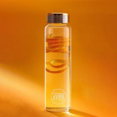 Iveo Borosilicate Glass Bottle, Aqua Zen | Water bottle for fridge - 600 ml | Extreme Temperature Resistant | for Hot and Cold Water, Milk, Lassi, Juice, Detox Mix | Leak Proof |  Gold