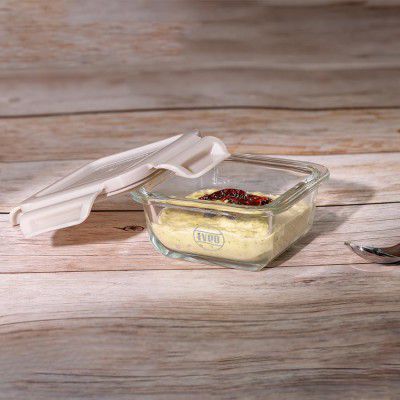 Iveo Borosilicate Glass Container, Fresh Nano | Microwave Safe Mini Food Container | 150 ml, Square, 1 Pc, Beige