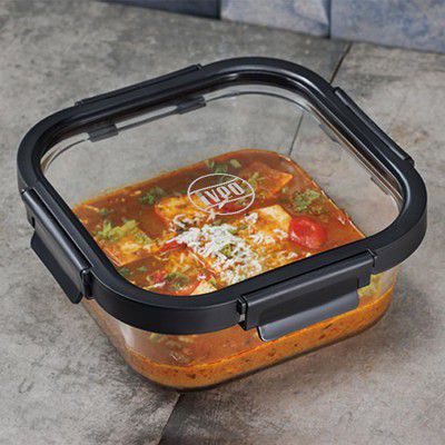 Iveo Borosilicate Glass Container, Glass N Glass | 1100 ml, Square, Black