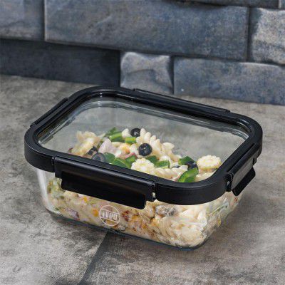 Iveo Borosilicate Glass Container, Glass N Glass | 370 ml, Rectangle, Black