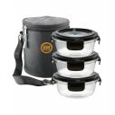 Iveo Borosilicate Glass Container Tiffin, Dine Fresh | Microwave Food Container | Lunch Box | for Carrying and Storing Food | Air Tight | Leak Proof Food Storage | 400 ml, Round, 3 Pc,Black...