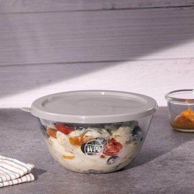 Iveo Borosilicate Glass Mixing and Serving Bowl, Microwave Safe Bowl with Lid Mix Max | 1500 ml, Beige