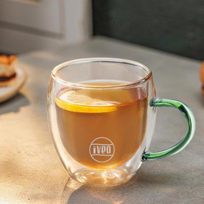 Iveo Borosilicate Glass Mug, Cup, Double Wall Mug | 250 ml, 1 Pc, Green