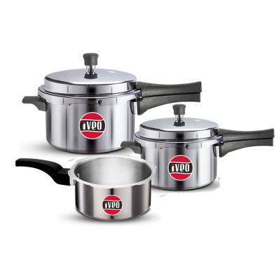 Iveo Indo-Green Aluminium Outer Lid Induction Base Pressure Cooker Combo of (2L, 3L, 5L) Warranty for 1 Year