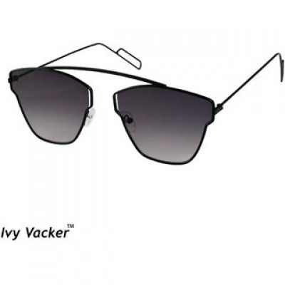 Ivy Vacker UV Protected Grey Square Black Aviator Sunglass