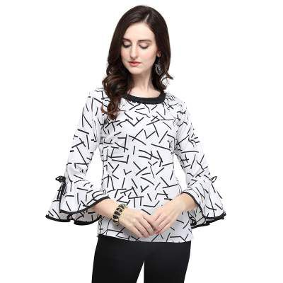 J B Fashion Printed Polyester Fabric Women Top with Full Sleeves 