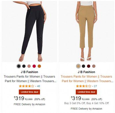 J B Fashion Trousers Pants for Women upto 90% off
