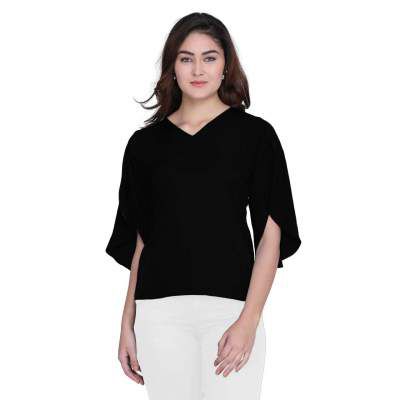 J B Fashion Women's Crepe Black Color Regular Fit Top
