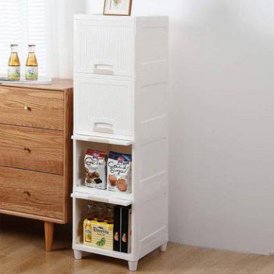J K INTERNATIONAL 4 Compartments Plastic Chest of Drawers (White)