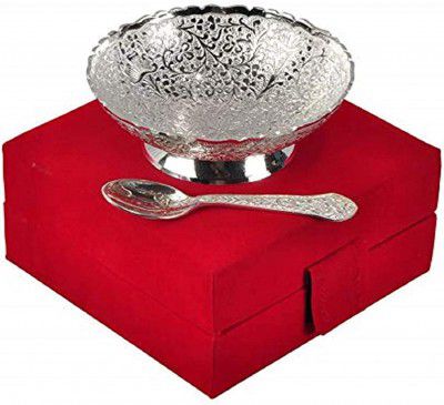 J.R. Handicraft World German Silver Floral Bowl with Box - 2 Pieces, Blue