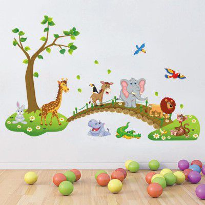 JAAMSO ROYALS Multicolor Birds Tree Design Kids Decor Vinyl Self Adhesive Wall Sticker (90 cm X 60 cm) AY301