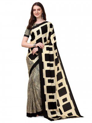 Jaanvi Fashion Womens Pure Crepe Silk Printed Saree With Blouse Piece