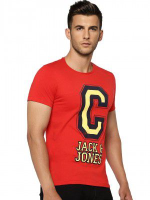 JACK & JONES Men's Cotton Printed Slim Fit T-Shirt