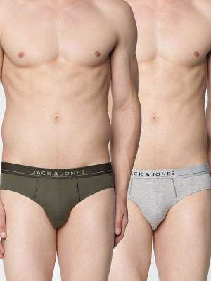 [ Size - S ] Jack & Jones Men Solid Grey Green Brief (Pack of 2)