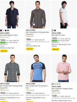 Amazon: Upto 80% OFF On JACK & JONES Men's Clothing