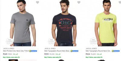 Jack Jones Mens T-Shirts Upto 66% Off