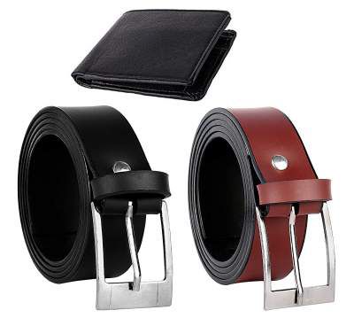 Jack klein Men's Patent Leather Black and Brown Belts with Black Wallet Combo (40)