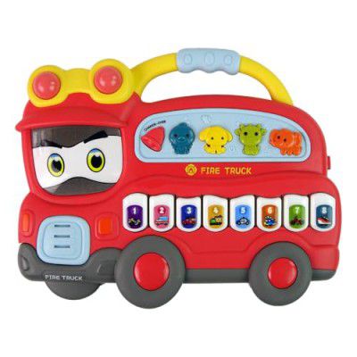 Jack Royal Electronic Fire Truck Piano Toy Educational Interactive Musical Bus Piano with 8 Keys 3 Function Modes Light and Sound for Babies and Kids Multicolor