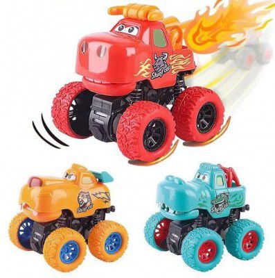 Jack Royal Friction Car Toys for Kids Animal Stunt Car Toys Monster Truck Inertia Friction Powered Vehicles Toys (Pack of 2) Multicolor