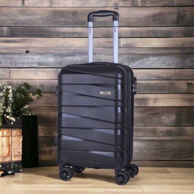 JACY LONDON Small Cabin Suitcase (55 cm) 8 Wheels - Hard Sided PP 8 Wheel Spinners, with Telescopic Steel Trolley and Number Lock - Black