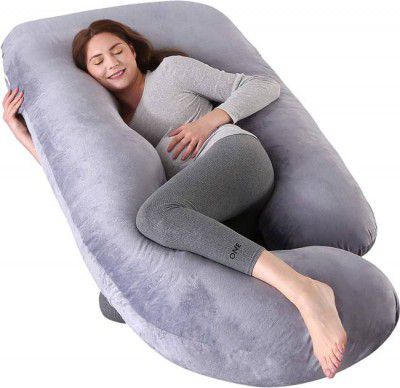 JAGA HOME DECOR G Shape Cotton Solid Pregnancy Pillow Pack of 1  (Grey)