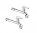 Jagger Mark Stainless Steel Long Body taps for Bathroom with Chrome Finish and Quarter Turn Fitting (Free Wall Flange and Teflon Tape) Set of 2...