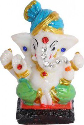 jagriti enterprise Marble Pagri Ganesh with Stone Work Elegant Car Dashboard and Office Study Decor Decorative Showpiece - 6 cm  (Polyresin, Multicolor)