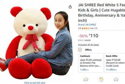 JAI SHREE Red White 5 Feet Soft Plush Teddy Bear for Kids & Girls