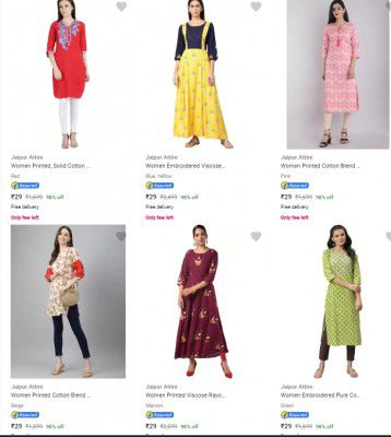 Jaipur Attire Women's Kurtas upto 99% off starting From Rs.29