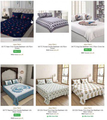 Ajio : Upto 73% JAIPUR FABRIC Bedsheets |Starts At Rs ₹240