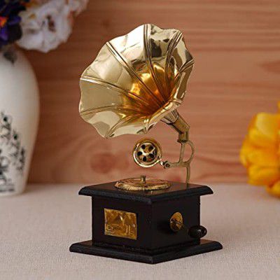 JaipurCrafts Brass Vintage Gramophone Showpiece for Home and Living Room, 17 cm, Gold, 1 Piece