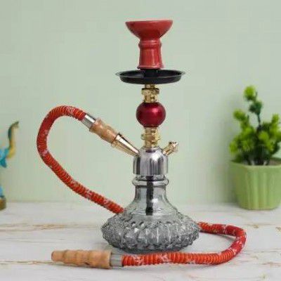 JaipurCrafts Premium Designer Crystal D-Base Style 12 inch Glass, Iron Hookah  (Red)